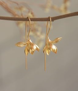 Gold Magnolia Earrings | Silver Flower Drop Earrings