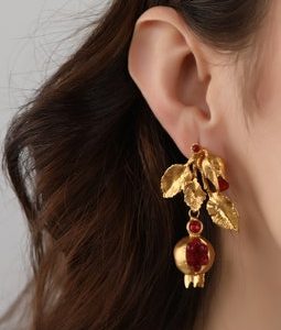 Pomegranate Design Earrings,Turkish Jewellery,Handmade Earrigns,Gold Plated Earrigns,Ottoman Design,Traditional Earrings,Gift for Her