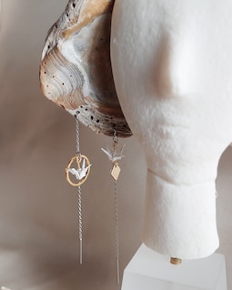 Origami Crane Earrings: Mismatched Geometric Mixed Metal Dangle Earrings