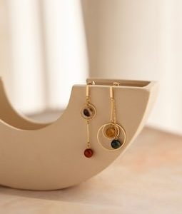 Nova | Asymmetrical Solar System Orbit Planet Earrings, Agate Tourmaline Malachite Gemstones, Geometric Jewelry