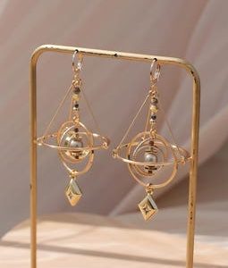 Solar System Earrings, Planet Earrings, Celestial Jewelry, Geometric Statement Dangle Earrings, Astronomy Lover Gift, Kinetic Orbit Jewelry