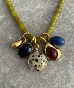 Multi Charm Gemstone Necklace: Lapis Lazuli, Agate, Jade & Dalmatian Jasper