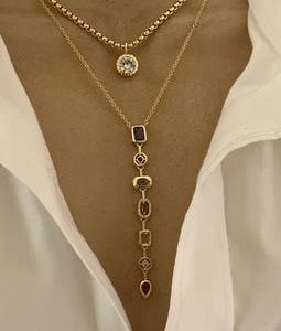 Gold Multi color stone lariat/Gold solitaire necklace/Minimalist necklaces