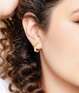 Geometric Hoop Earrings: 14K Gold Plated Minimalist Everyday Gift for Her