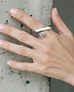 Brutalist Modernist Ring, Adjustable Silver Sculptural Geometric Statement Jewelry, Wearable Art Gift For Her
