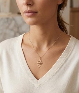 Geometric Chevron Pendant Necklace, Minimalist Gold Layered Diamond Shape Necklace, Modern Everyday Jewelry, Dainty Gold Necklace