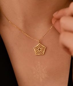 Geometric Spiral Necklace, Pentagon Pendant Necklace, Minimalist Geometric Jewelry, Abstract Gold Necklace, Modern Gift for Her, GS0282