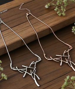 Abstract Branch Statement Necklace, Modern Geometric Gold/Silver Jewelry, Minimalist Asymmetrical Necklace, Bold Gift for Women