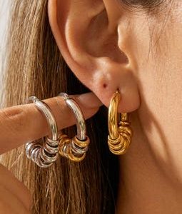 Chunky Hoop Earrings Gold Silver Mixed Metal, Statement Earrings, Bold Jewelry for City Outfit