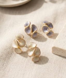 Sculptural Pearl Stud Earrings, Gold Abstract Organic Design, Minimalist Statement Jewelry