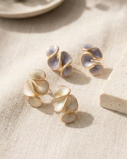 Sculptural Pearl Stud Earrings, Gold Abstract Organic Design, Minimalist Statement Jewelry