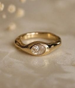 Wave Ring with Bezel Set CZ, Minimalist Engagement Ring, Dainty Stackable Ring, Modern Promise Jewelry