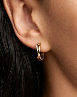 Organically Shaped Two-tone Open Hoop Earrings | Sterling Silver & 14K Gold Plated Twisted Hoops
