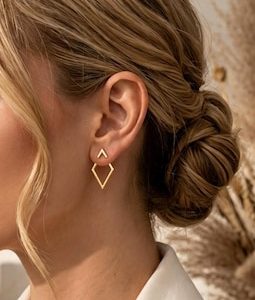 Geometric Diamond Earrings, Minimalist Open Diamond Studs, Gold Silver Dangle Earrings, Modern Statement Jewelry Gift for Her Silver x Gold