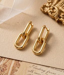 Gold Filled Double Link Hoop Earrings,Chunky Chain Drop Earrings,Minimalist Geometric Dangle Earrings,Everyday Jewelry Gift for Her