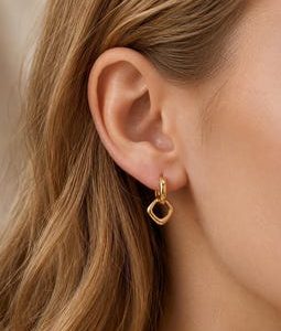 18K Gold Filled Geometric Drop Hoop Earrings,Chunky Square Dangle Hoops,Minimalist Statement Gold Earrings,Modern Link Jewelry