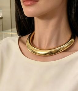 Gold Chunky Collar Necklace, Minimalist Statement Choker, Modern Luxury Necklace, Bold Elegant Jewelry Gift For Women