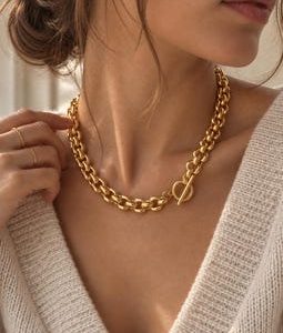 18K Gold Plated Chunky Chain Necklace, Gold Toggle Necklace, Statement Necklace, Bold Layering Chain, Modern Gold Jewellery